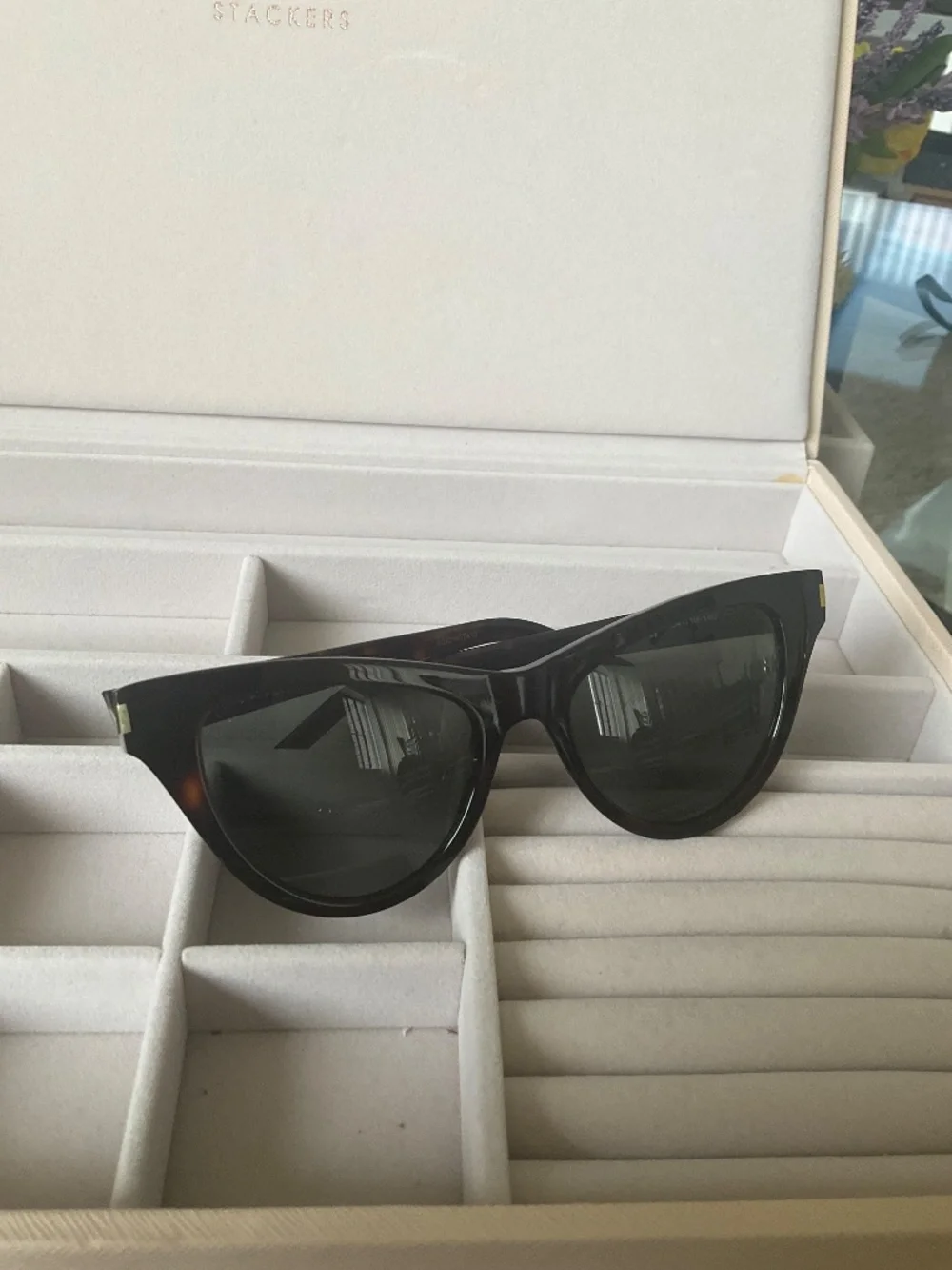 SAINT LAURENT 425 YSL SL425 003 Brown Havana Green Cat Eye Classic Sunglasses
